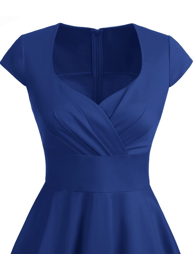 Bbonlinedress Women's Royal Blue Vintage 1950s Retro Cocktail Party Dress for Wedding Guest Semi-Formal Church Fit and Flare Knee Length Rockabilly Swing Dress Royal Blue L - Image 4
